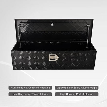 39 Inch Aluminum Heavy Duty Truck Bed Tool Box Truck Car Outdoor Trailer Pickup Toolbox, RV Storage Organizer Trailer Storage Tool Box w/Lock & Keys, 5 Bar Tread, Black (39"X13"X10")
