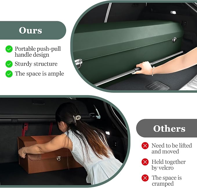 Car Trunk Organizer, Leather Car Trunk Storage Organizer with Lid and Sturdy Handle Car Organizer Storage Box Suv Trunk Organizer (Green, 40.5 x 11.4 x 12.2in)