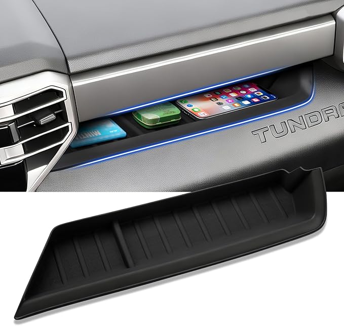 Autorder Center Console Organizer Tray for 2022-2025 2026 Toyota Tundra SR SR5 Accessories - Passenger Storage Organizer Mat,Glove Box Storage Organizer Tray - Silicone Black