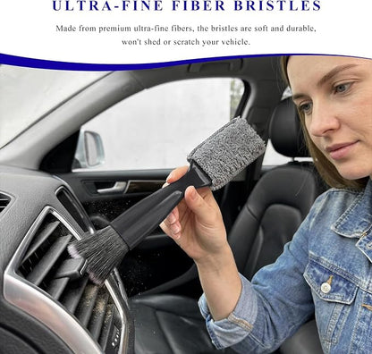 2 in 1 Duster for Car Clean, Portable Double Head Auto Detailing Brush, Soft Double-Ended Dust Removal Brush Interior Cleaning Tool for Most Vehicles, Car Accessories (Black)