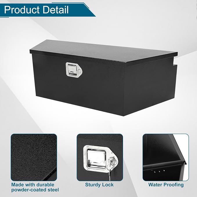 39"X12"X16.5" Tongue Truck Box Black Heavy Duty Steel Trailer Tongue Box Pick Up Truck Tool Box Storage Organizer w/Lock & Keys