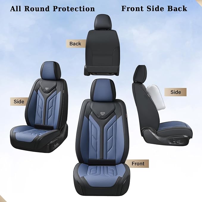 Coverado Seat Covers, Car Seat Covers Front Seats, Leather Seat Covers for Cars, Automotive Seat Covers Car Seat Protector Car Seat Cushion Universal Fit for Most Sedans SUV Pick-up Truck(Black&Blue)