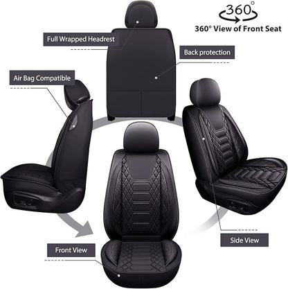 FREESOO Car Seat Covers Front Only 2pcs, Leather Driver Seat Cover Protector Airbag Compatible Universal Fit for Sedan SUV Pick-up Truck Van (Black 8-2PCS)