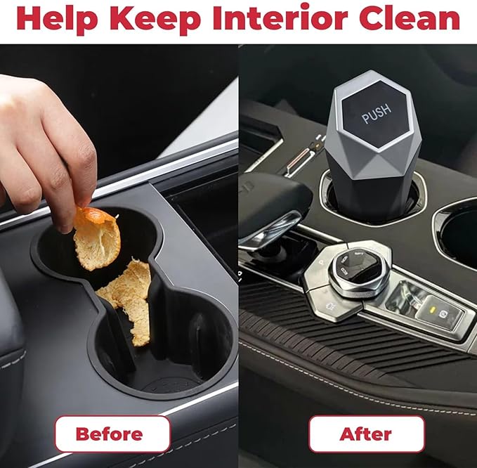 BFXM Car Trash Can, 2 Pack Car Trash Bin with Lid, Car Accessories for Women Interior, Car Garbage Can with Additional 2 ABS Hooks and 60pcs Trash Bags, Suitable for Home, Office, Car Organizer, Black