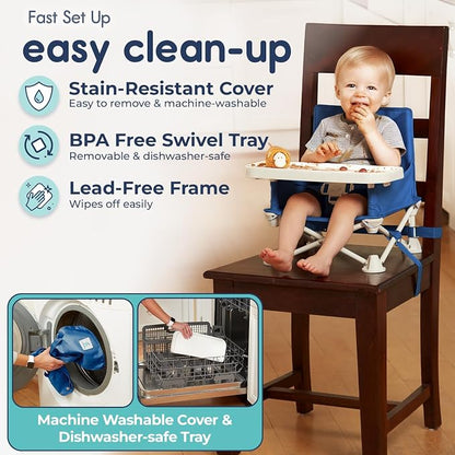 Hiccapop OmniBoost Travel Booster Seat with Tray for Baby | Folding Portable Baby Booster Seat for Dining Table, Camping, Beach, Grandma’s | Tip-Free Design Straps to Kitchen Chairs - Booster Chair