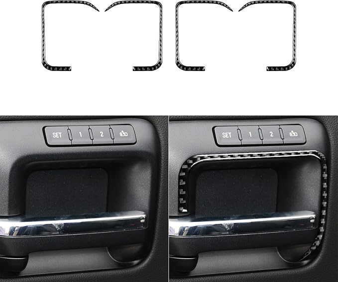 Real Premium Carbon Fiber Fit for Chevy Silverado/GMC Sierra 1500 2014-2018 for 2500/3500HD 2015-2019 Car Door Handle Frame Trim Decals Sticker Decor Auto Interior Accessories Cover Black