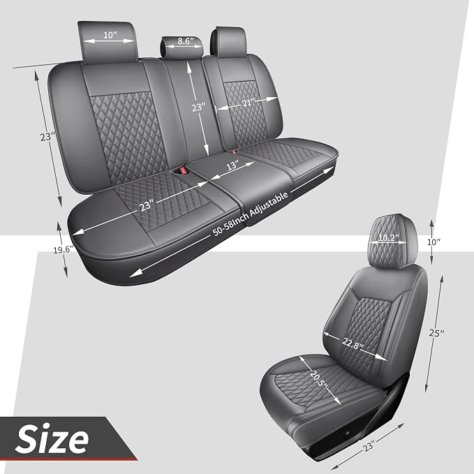 Gray Leather Car Seat Covers Full Set,High-Density Contoured Nappa Leather Universal Precision Fit Seat Cover Solutions,Waterproof Automotive Seat Covers & Accessories,Style1 Gray