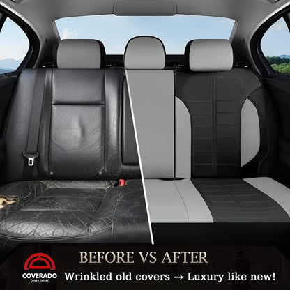 Coverado Leather Seat Covers Car Seat Cover Full Set Automotive 5 Seats Waterproof Car Seat Protectors Universal Fit for Most Cars SUV Trucks, Gray&Black