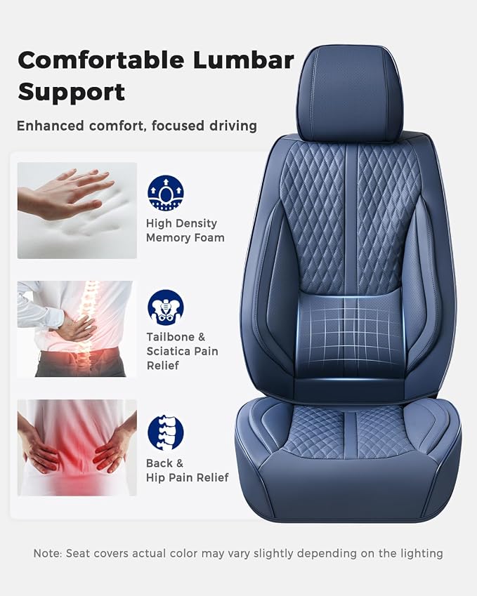 Huidasource Blue Seat Covers, Luxury Nappa Leather Car Seat Covers with Velcro Adjustable, Airbag, Lumbar Support, Cooling＆Heating, Seat Covers for Trucks Universal Fit for Most Cars SUV Trucks Blue