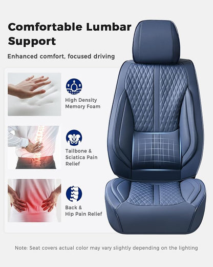 Huidasource Blue Seat Covers, Luxury Nappa Leather Car Seat Covers with Velcro Adjustable, Airbag, Lumbar Support, Cooling＆Heating, Seat Covers for Trucks Universal Fit for Most Cars SUV Trucks Blue