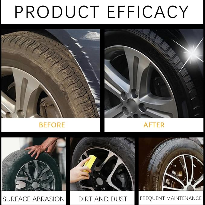 Tire Shine Wax Coating Paste, Car Tire Black Shine with Conditioners, Resists Water & Sunshine Fading, Tire Cleaner with Applicators for Cars, Trucks, Motorcycles, 3.53 Oz
