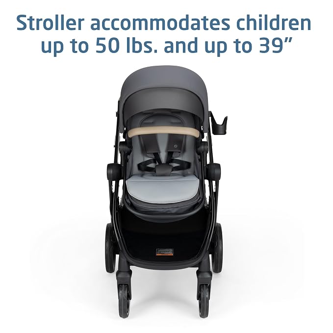 Maxi-Cosi Zelia Pro 5-in-1 Travel System with Mico Pro Infant Car Seat and Baby Stroller Combo, Reversible Seat, Large Wheels, Adjustable Handle, Newborn to Toddler, Lightweight, Sea Salt