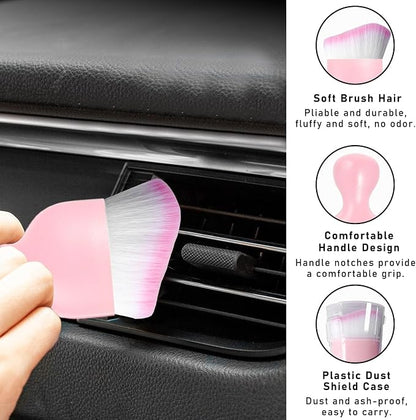 Dickno 2PCS Car Interior Dust Brush, Soft Scratch Free Auto Detailing Brushes, Universal Vehicle Interior Cleaning Tool for Automotive Dashboard, Air Vents, Leather (Pink & Pink)