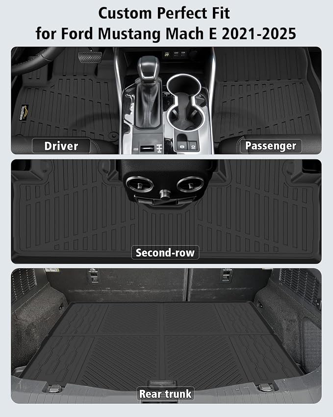 Floor Mats & Cargo Liner Custom Fit for Ford Mustang Mach E 2021-2025 2026 (NOT for Mustang) All Weather TPE Rubber 1st & 2nd Floor Liners Automotive Trunk Mat for Mach E 2025 Accessories, Black