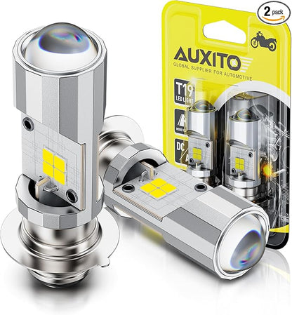 AUXITO H6M P15D LED Motorcycle Light Bulbs Hi/Lo Beam T19 H6 6500K Cool White 5000LM for ATVS UTVS, Plug and Play, Pack of 2