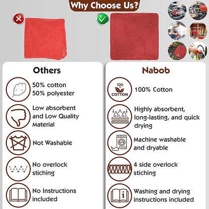 Nabob Wipers Auto Mechanic Shop Towels 500 Pack Bulk Shop Rags 100% Cotton Size 14"x14" Commercial Grade (500 Pack, Red)