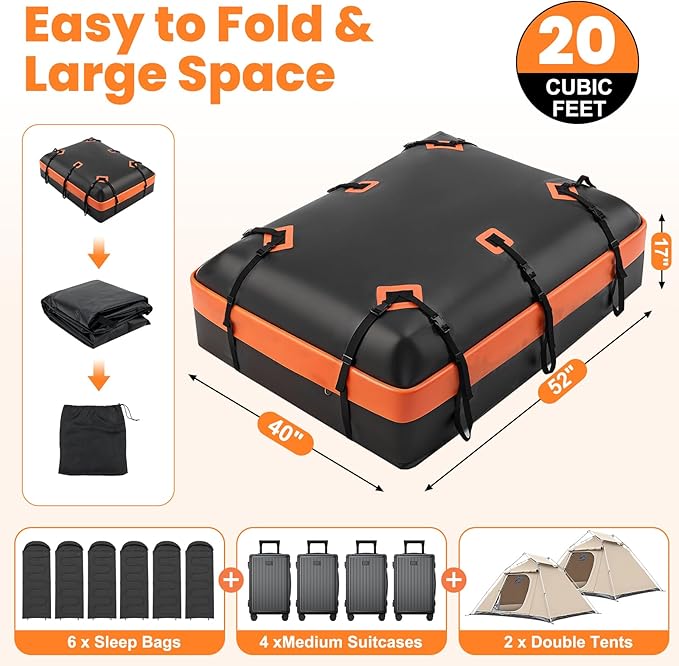 DUMOS Car Rooftop Cargo Carrier 20 Cubic Feet, Car Roof Waterproof PVC Bag, with Anti-Slip Mat, Combination Luggage Lock, Reinforced Straps & Door Hooks, Fit Vehicles with/Without Roof Racks