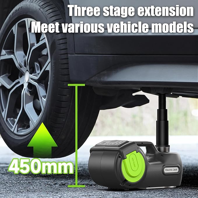 Portable Electric Car Jack Kit, 5T 12V Electric Jack for Car with Electric Wrench, Window Breaking Hammer, Anti-Slip Gloves, Battery Clamps for Roadside Assistance (Green)