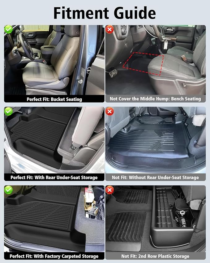 Floor Mats 2019-2025 2026 for Chevy Silverado/GMC Sierra 1500, 2020-2026 2500HD/3500HD (Crew Cab Only, Fit with Rear Under-Seat Storage All Weather TPE Floor Liner (Not 2nd Row Plastic Storage/NO EV)