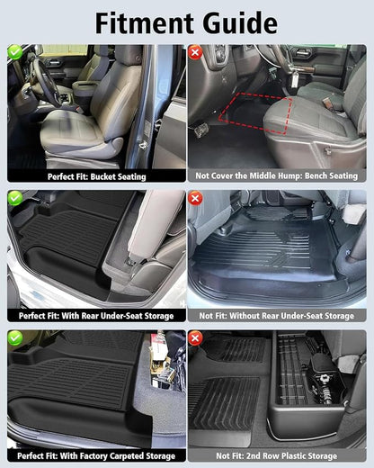 Floor Mats 2019-2025 2026 for Chevy Silverado/GMC Sierra 1500, 2020-2026 2500HD/3500HD (Crew Cab Only, Fit with Rear Under-Seat Storage All Weather TPE Floor Liner (Not 2nd Row Plastic Storage/NO EV)