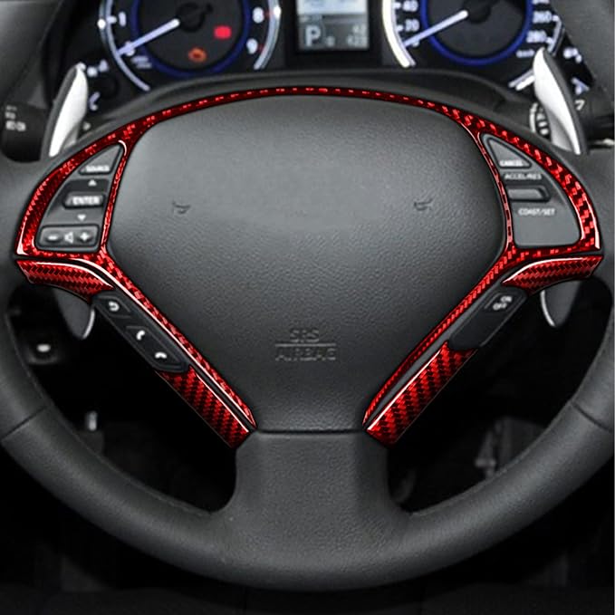 NVCNX Real Carbon Fiber for Infiniti G37 2011-2013 Coupe Sedan Convertible Interior Trim Kit Accessories Cover Decal Set Air Vent Gear Shift Panel Center Console Black/Red 23PCs (Red)
