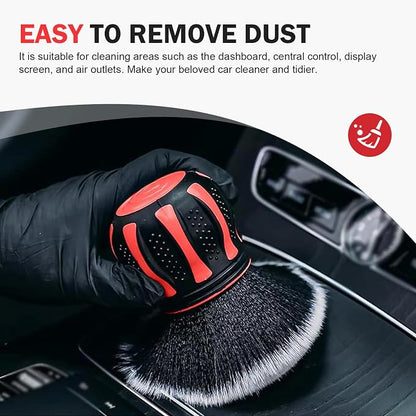 Detail Cleaning Brush with Storage Holder, Spherical Soft Bristle Dashboard Air Conditioning Air Vent Interior Crevice Brush, Non-Slip Handle Multi-Functional Accessory (Red)