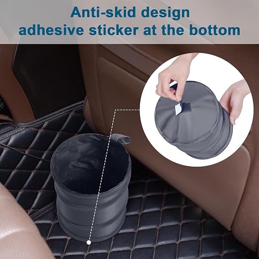 Car Trash Can, 2 Packs Mini Car Garbage Can, Collapsible Trash Bin | Pop-Up Trash Can for Car Front Back Seat, Portable Car Trash Bag Hanging for Vehicle SUV Rv Truck Accessories Interior, Grey