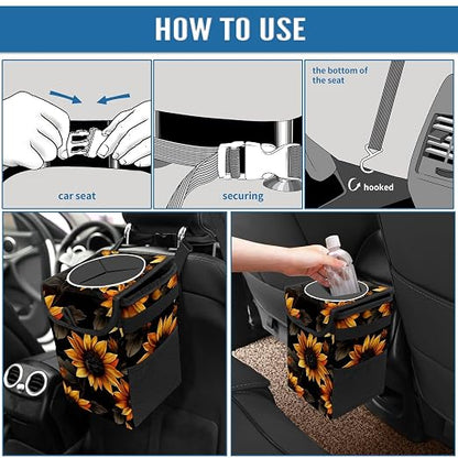 Car Trash Can – Multi-Purpose, Lightweight and Portable with Durable Water-Resistant Coating, No Installation Required, Practical and Ample Capacity, Variety of Colors.Beautiful Sunflower
