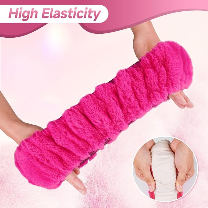 SEG Direct Furry Car Steering Wheel Cover with Gear Shift Cover, Soft and Warm, Cute Fluffy Auto Decor for Women Men, Standard Size, 2 PCS Set, Magenta