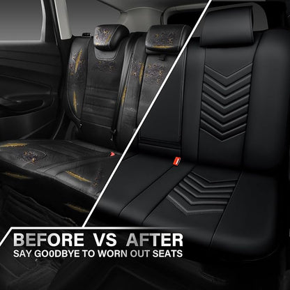 CAR PASS 3D Foam Luxury Leather Back Bench Leather Seat Covers,Waterpoof Faux Leather Rear Seat Cover Universal Fit for Cars Sedans SUVs Vans Trucks 95% Automotive Backseat, (Rear,Black)