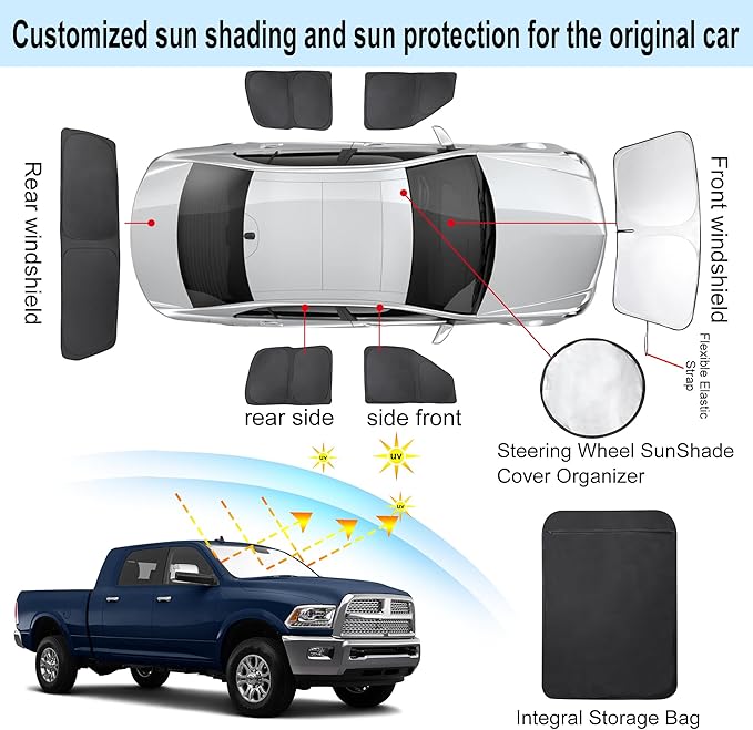 TINGLU Window Shades for Dodge RAM 2500 3500 2010-2026 Accessories Car Side Full Windows Rear Windshield Sun Shade Sun UV Rays & Privacy Protection for Camping,Napping&Relaxing 6PCS