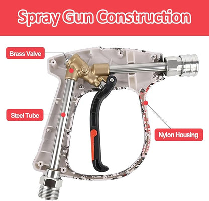 BEAR FORCE Pressure Washer Gun Up to 3000 PSI with Undiluted Mini Foam Cannon Set, 5 Spray Nozzles, Power Washer Spray Gun with 3/8'' Swivel Quick Connect, M22-15mm Connector, Car Wash, Car Detailing