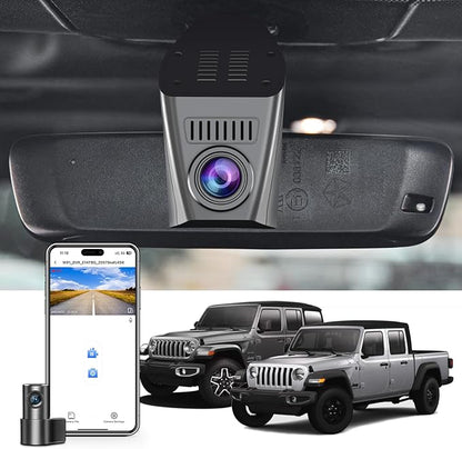 4K Front & 2K Rear 2 Channel HDR Dash Cam, Dual STARVIS 2 IMX678 IMX675, Custom Fit forJeep Gladiator JT 2020-2023 Mojave Overland & Wrangler JL 2018-2023 etc, 5GHz WiFi, GPS, 128GB Card