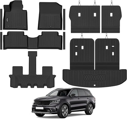 Floor Mats for 2021-2026 Kia Sorento Gas 7 Seats/Bench Seat (Not for Hybrid), Trunk Mat and Backrest Mats & Door Sill Guard All Weather TPE Protector for Kia Sorento Accessories