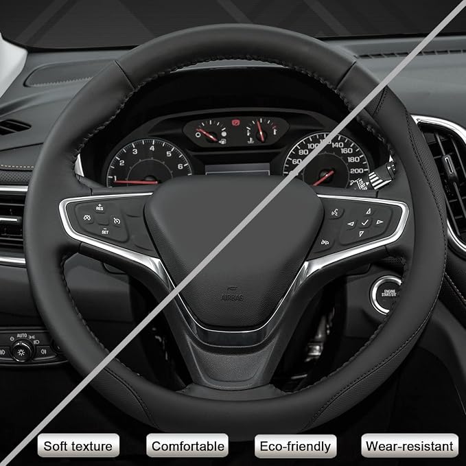 West Llama Customized Auto Car Steering Wheel Cover for Chevy 14.5-15 inches, Steering Wheel Cover for Chevrolet (Black - Standard Size)