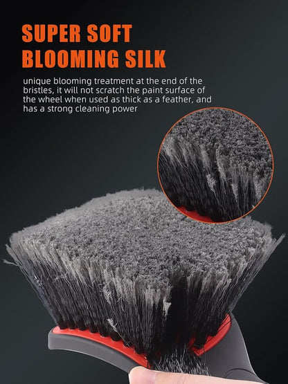 Wheel Face Brush,2Pcs Wheel Brush, Carpet Cleaning Brush,Stiff Synthetic Bristles,Ergonomic Design Handle, Scrub Brush for Floor Mats,Car Wheel Hub Cleaning,Car Interior,Home Soft Flagged-Tip Bristles