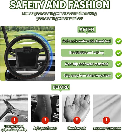 Golf Cart Steering Wheel Covers,13.5 to 14" Golf Cart Steering Wheel Cover Universal for Yamaha,EZGO TXT & RXV,Club Car DS & Precedent, Leather Comfortable, Non-Slip, Wear-Resistant (red)
