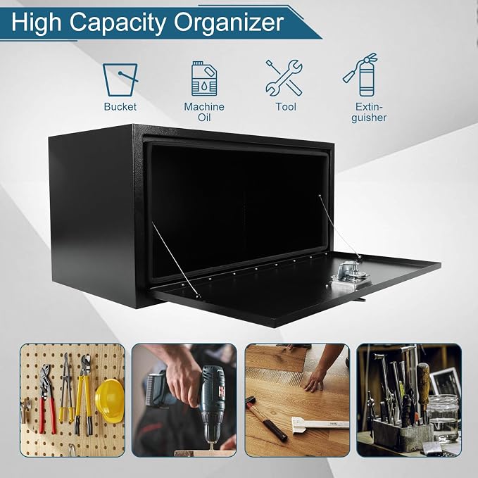 36"X18"X18" Underbody Steel Truck Box Black Heavy Duty Steel Trailer ToolBox Pick Up Truck Tool Box Storage Organizer w/Lock & Keys
