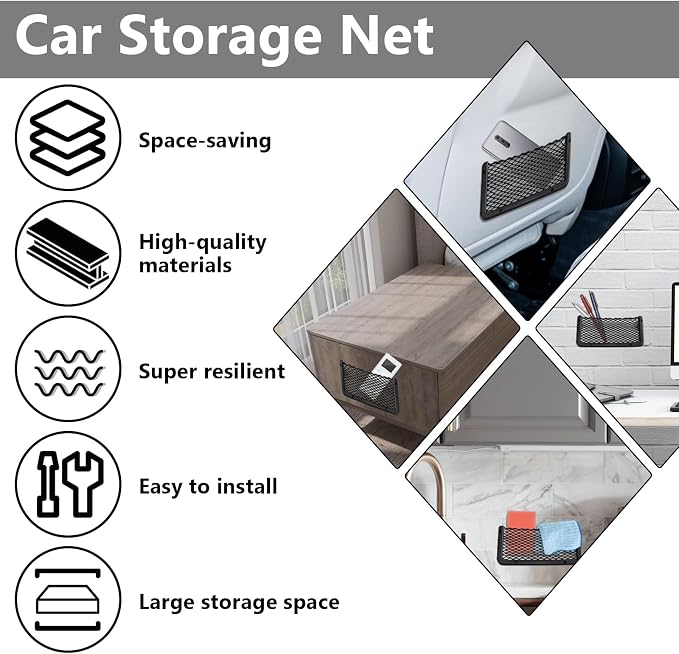 2 PCS Car Net Pocket, ABS Plastic Frame Cargo Net Storage Pockets Phone Nets, Car Mesh Net Pockets with Screws for Auto, RV, Boat, and Camper Storage Nets (9 x 4.3 Inch)