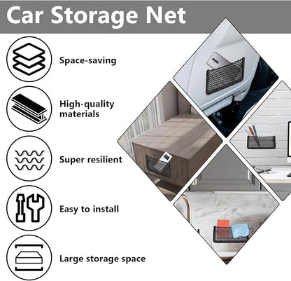 2 PCS Car Net Pocket, ABS Plastic Frame Cargo Net Storage Pockets Phone Nets, Car Mesh Net Pockets with Screws for Auto, RV, Boat, and Camper Storage Nets (9 x 4.3 Inch)