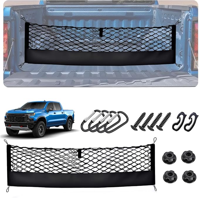 Truck Bed Cargo Net for 2013-2026 Chevy Silverado&GMC Sierra 1500/2500HD/3500HD Accessories, Envelope Style Trunk Mesh Cargo Net, Heavy Duty&Double-Layer Nylon Storage Rear Netting Holder Organizer