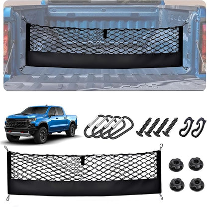 Truck Bed Cargo Net for 2013-2026 Chevy Silverado&GMC Sierra 1500/2500HD/3500HD Accessories, Envelope Style Trunk Mesh Cargo Net, Heavy Duty&Double-Layer Nylon Storage Rear Netting Holder Organizer