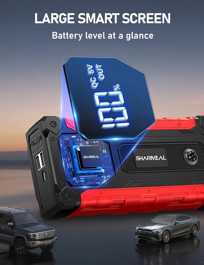 Sharmeal Car Jump Starter 7000A, Jump Starter Battery Pack with PD 30W Quick Charger, 12V Portable Jump Box (for All Gas and 12.0L Diesel) with 4 LED Light