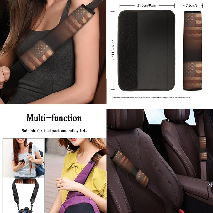 American Flag 13 Pcs Car Seat Covers, Stain USA Flag Driver Seat Cover Protector Armrest Pad, July 4th Star Stripes Steering Wheel Armrest Cover Seatbelt Cup Mats