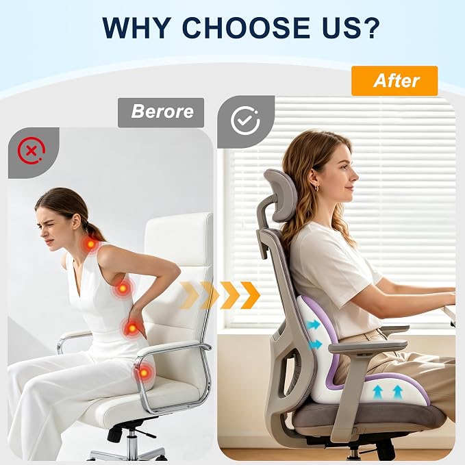 Seat Cushion for Office Chair and Car – L-Shaped Ergonomic Seat Cushions for Stability & Anti-Slip, Orthopedic Cushion for Sciatica, Back & Tailbone Pain Relief,Purple & Light Gray