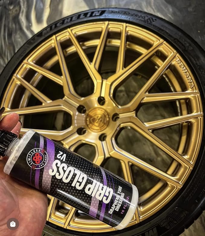 LimitlessCarCare Grip Gloss V2 Tire Dressing - Deep Black Finish W/Graphene Non Greasy Car Detailing | Ceramic Coating Like Tire Protection