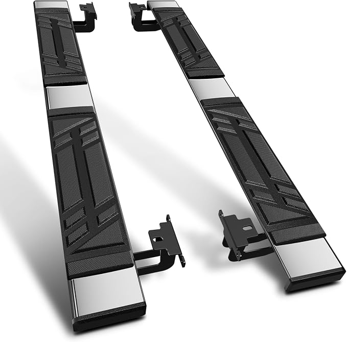 PM PERFORMOTOR 6.5" Running Boards Compatible with 2011-2023 Jeep Grand Cherokee Dodge Durango, Pair of Stainless Steel Side Rails Step Bars with 4 Pcs Brackets, Polished Chrome/Black