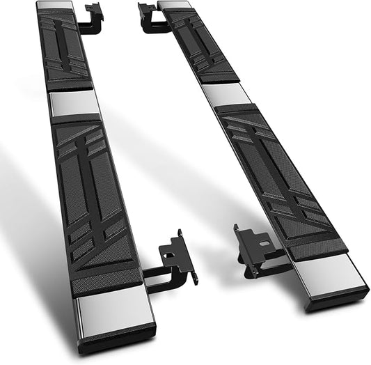 PM PERFORMOTOR 6.5" Running Boards Compatible with 2011-2023 Jeep Grand Cherokee Dodge Durango, Pair of Stainless Steel Side Rails Step Bars with 4 Pcs Brackets, Polished Chrome/Black