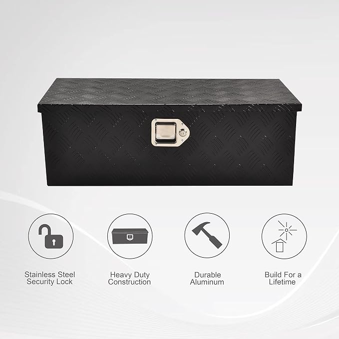 30 Inch Truck Bed Tool Box Truck Car Outdoor Trailer Pickup Underbody Toolbox, RV Storage Organizer, Underbed Tools Organizer W/Lock & Keys, Black Aluminum 5 Bar Tread (30''X13''X10'')
