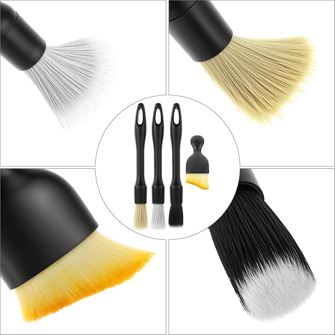 QWORK Car Detailing Brush Set for Interior & Exterior Cleaning, 7Pcs Ultra Soft to Hard Bristle Brushes for Dashboard, Leather, Wheels & Emblems, Auto Detailing Tools for Deep Car Care